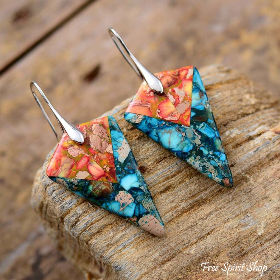 Vibrant Blue & Orange Jasper Earrings - Free Spirit Shop