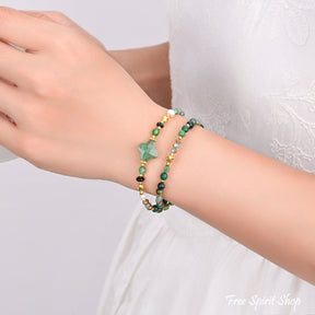 4-in-1 Natural Stone Emerald Forest Beaded Chain – Necklace, Choker, Bracelet & Phone Chain Accessory