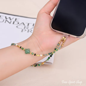 4-in-1 Natural Stone Emerald Forest Beaded Chain – Necklace, Choker, Bracelet & Phone Chain Accessory