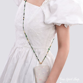4-in-1 Natural Stone Emerald Forest Beaded Chain – Necklace, Choker, Bracelet & Phone Chain Accessory