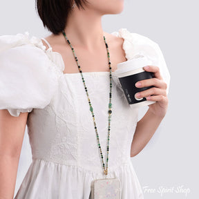 4-in-1 Natural Stone Emerald Forest Beaded Chain – Necklace, Choker, Bracelet & Phone Chain Accessory