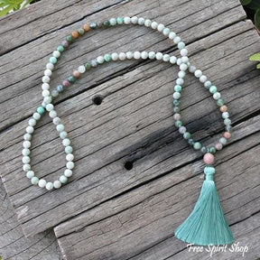 108 Lucky Jasper & Indian Agate Mala Beads Necklace/ Bracelet - Free Spirit Shop