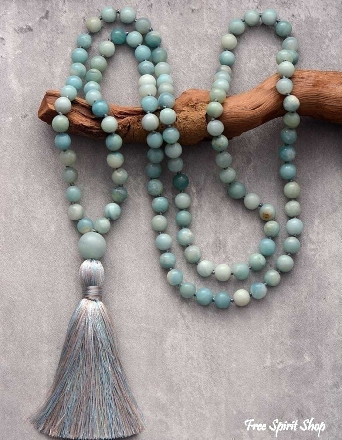 108 Natural Amazonite Mala Bead Necklace - Free Spirit Shop