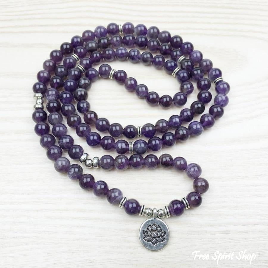 108 Natural Amethyst Stone Mala Prayer Beads Bracelet - Free Spirit Shop