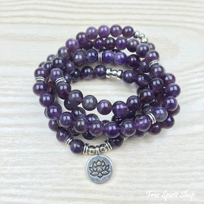 108 Natural Amethyst Stone Mala Prayer Beads Bracelet - Free Spirit Shop