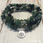 108 Natural Green Moss Agate Stone Mala Prayer Beads - Free Spirit Shop