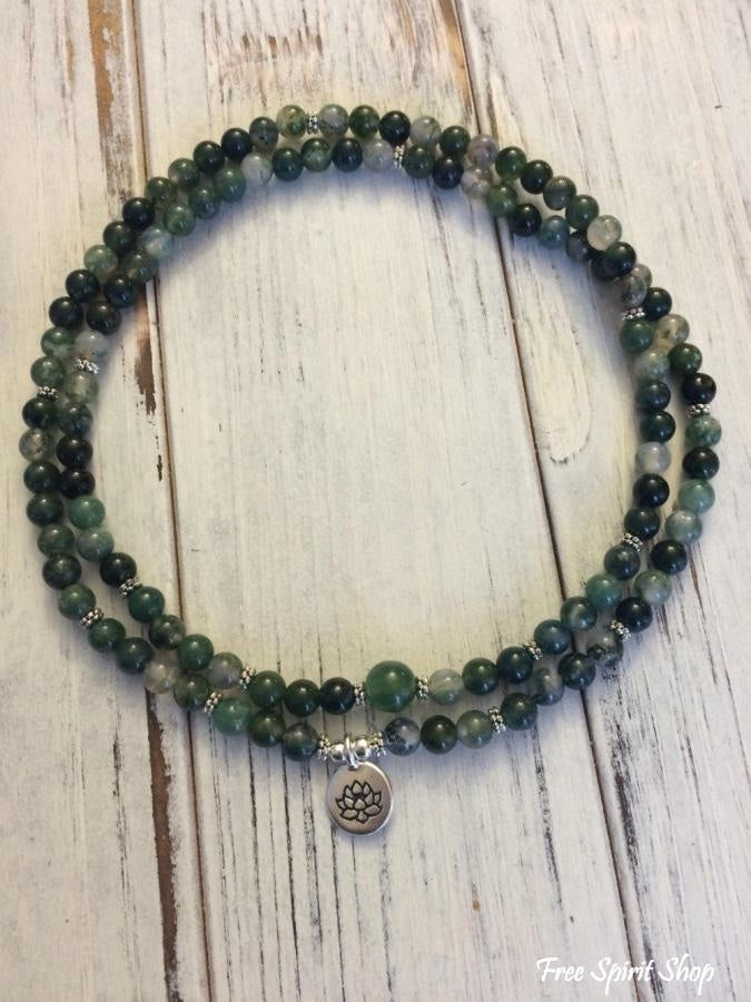 108 Natural Green Moss Agate Stone Mala Prayer Beads - Free Spirit Shop