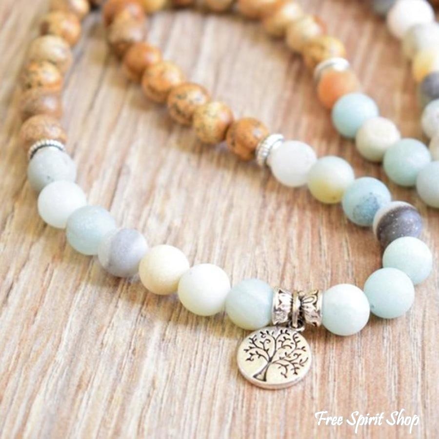 108 Natural Jasper & Amazonite Tree of Life Mala Beads - Free Spirit Shop