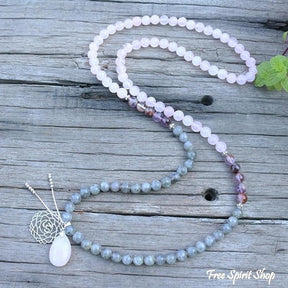 108 Natural Labradorite White Jade and Amethyst Mala Beads Necklace / Bracelet - Free Spirit Shop