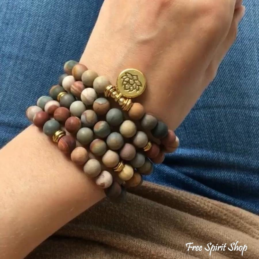 108 Natural Matte Jasper Gemstone Mala Bracelet - Free Spirit Shop