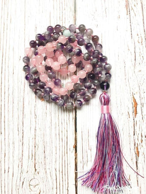 108 Natural Rose Quartz & Amethyst Mala Beads Necklace - Free Spirit Shop