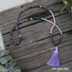 108 Natural Rose Quartz & Amethyst Mala Beads Necklace / Bracelet - Free Spirit Shop