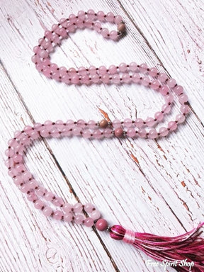 108 Natural Rose Quartz Stone Mala Prayer Beads With Tassel - Free Spirit Shop