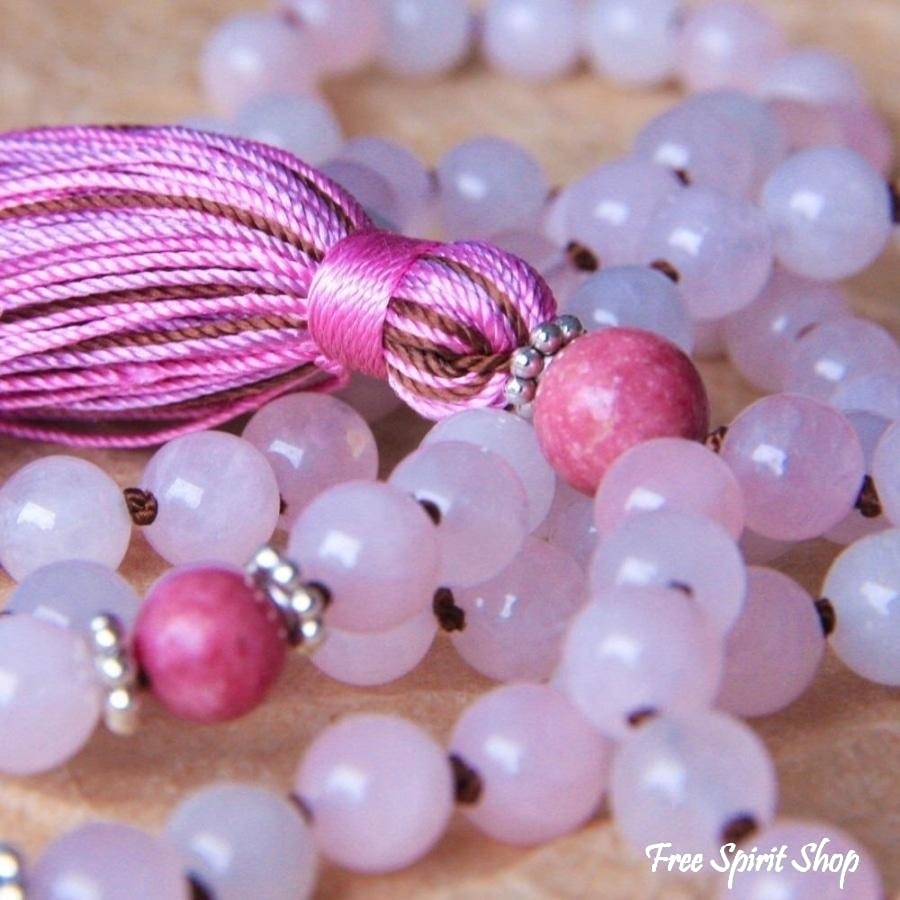 108 Natural Rose Quartz Stone Mala Prayer Beads With Tassel - Free Spirit Shop