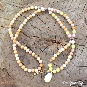 108 Olive Jade Sunstone & Pink Opal Mala Bead Necklace / Bracelet - Free Spirit Shop