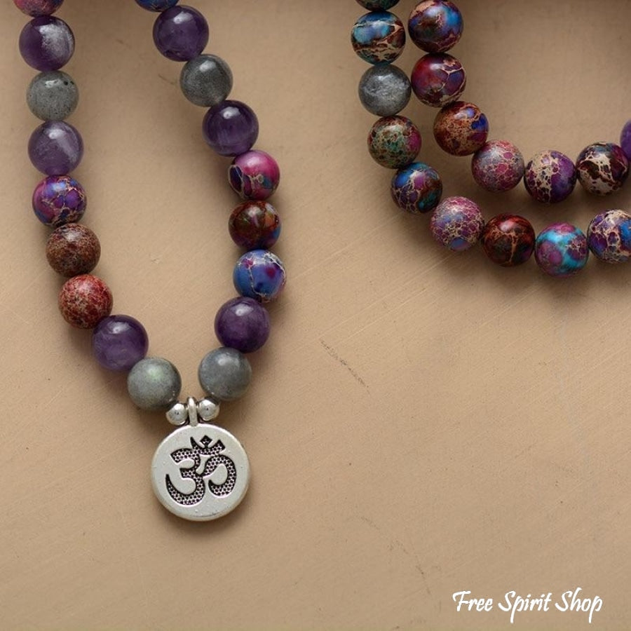 108 Purple Jasper & Amethyst Mala Bead Bracelet / Necklace - Free Spirit Shop