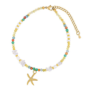 Natural Citrine & Pearl Beaded Anklet with Starfish Charm