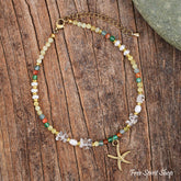 Natural Citrine & Pearl Beaded Anklet with Starfish Charm