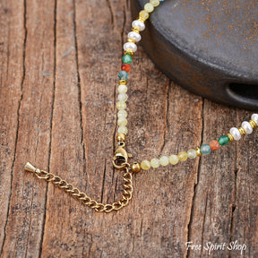 Natural Citrine & Pearl Beaded Anklet with Starfish Charm