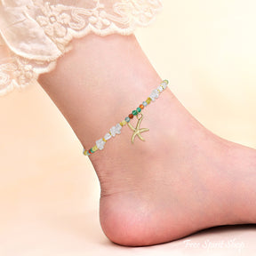 Natural Citrine & Pearl Beaded Anklet with Starfish Charm