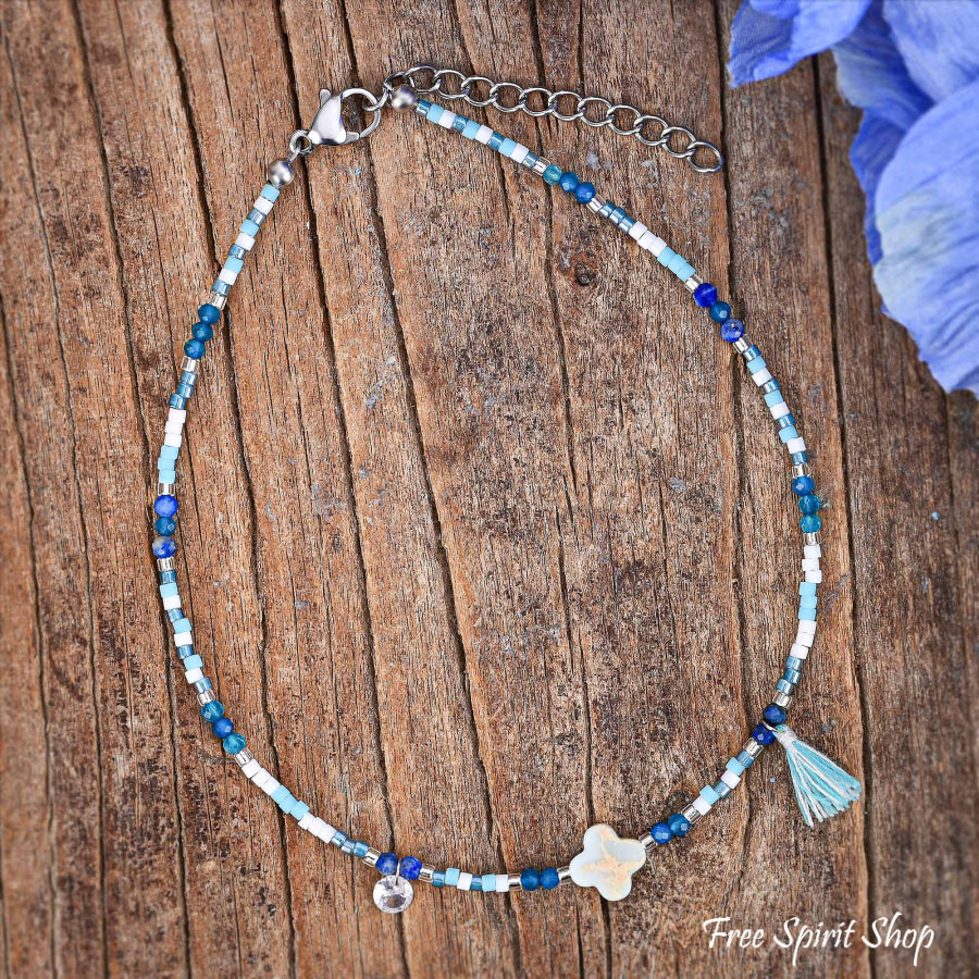 Natural Blue Lapis Lazuli & Apatite Beaded Anklet