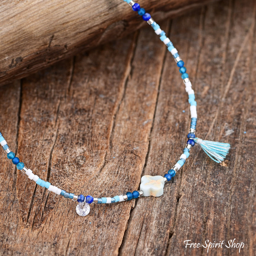 Natural Blue Lapis Lazuli & Apatite Beaded Anklet