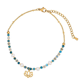 Freshwater Pearl & Apatite Beaded Anklet With Lotus Charm Jewelry >