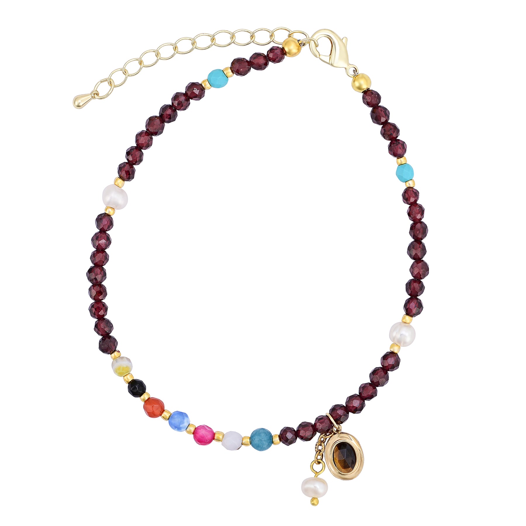 Handmade Garnet & Tiger Eye Bead Anklet