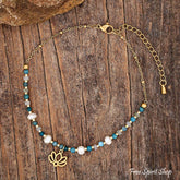 Freshwater Pearl & Apatite Beaded Anklet With Lotus Charm Jewelry >