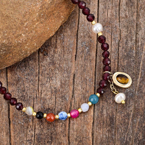 Handmade Garnet & Tiger Eye Bead Anklet