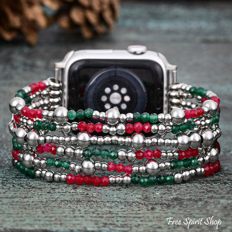 Holiday Sparkle Red & Green Beaded Apple Watch Band Smartwatch / Strap > Gemstone Bead