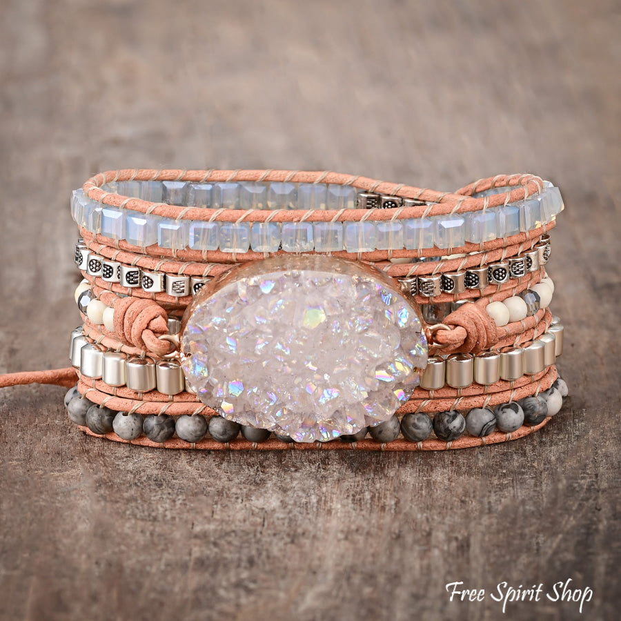 Handmade Natural Celestine Druzy Wrap Bracelet Jewelry > Gemstone Bead