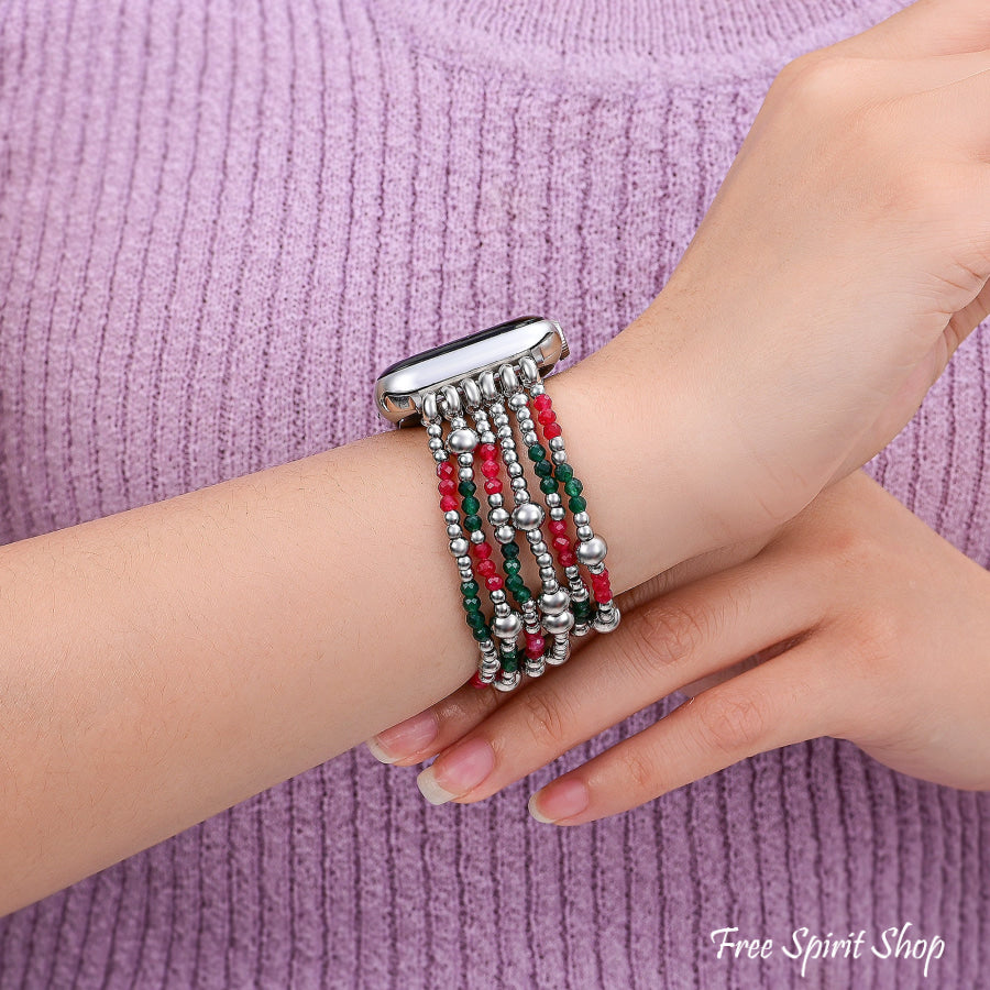 Holiday Sparkle Red & Green Beaded Apple Watch Band Smartwatch / Strap > Gemstone Bead