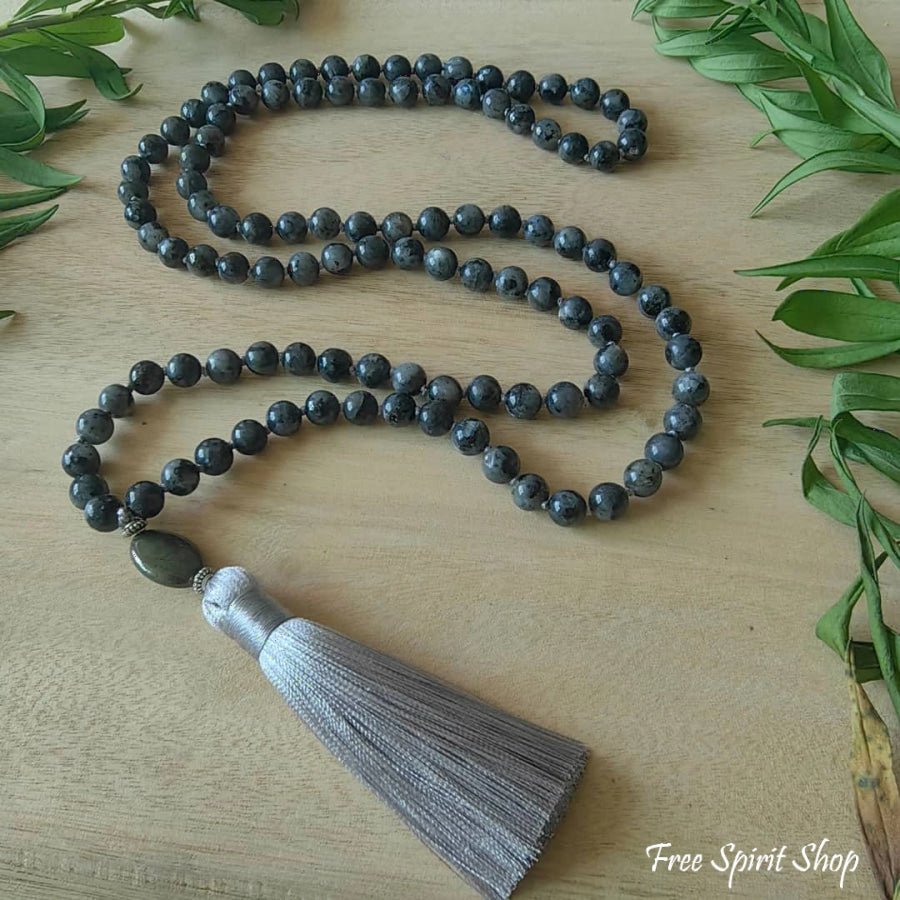 108 Natural Labradorite & Pyrite Mala Bead Necklace - Jewelry > Gemstone Bead Necklace > 108 Mala Bead Necklace