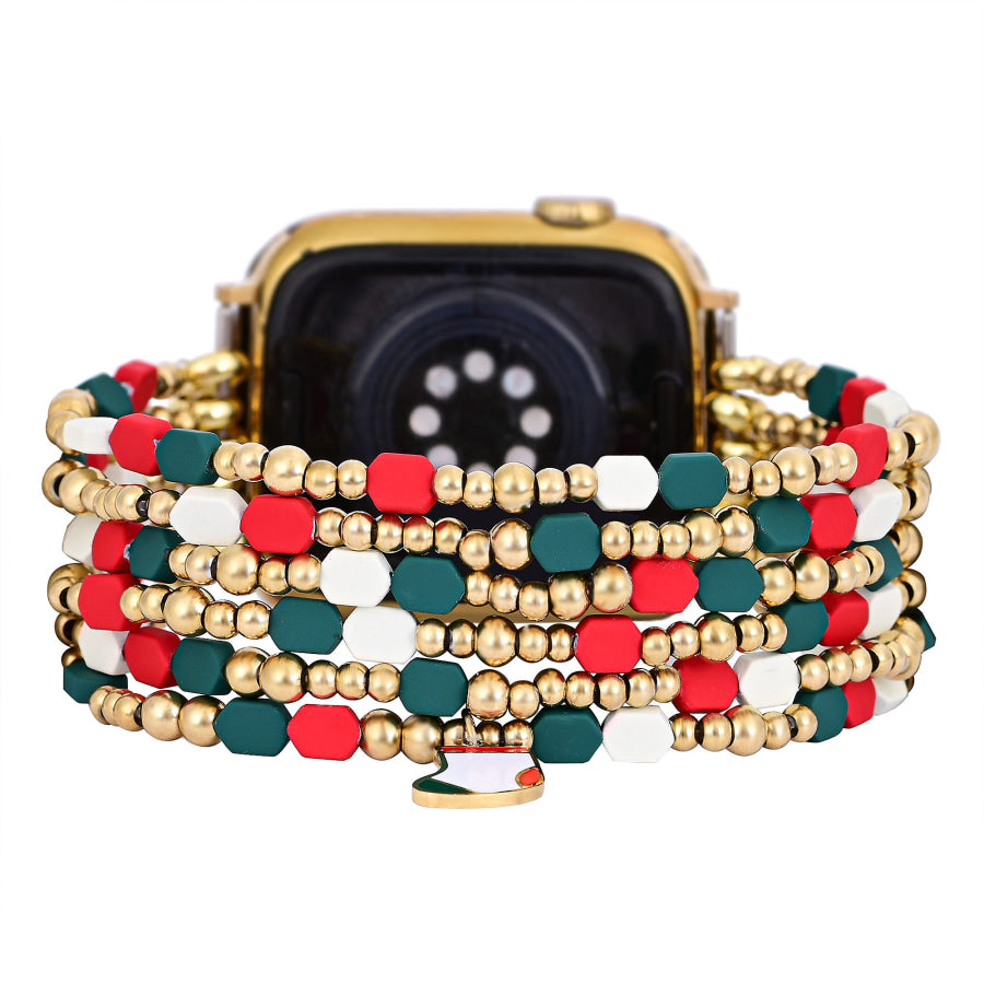 Festive Cheer Christmas Apple Watch Band In Red & Green Smartwatch / Strap > Gemstone Bead Beaded