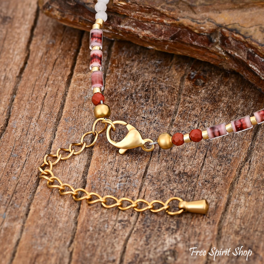 Freshwater Pearl & Red Jasper Beaded Anklet Jewelry >