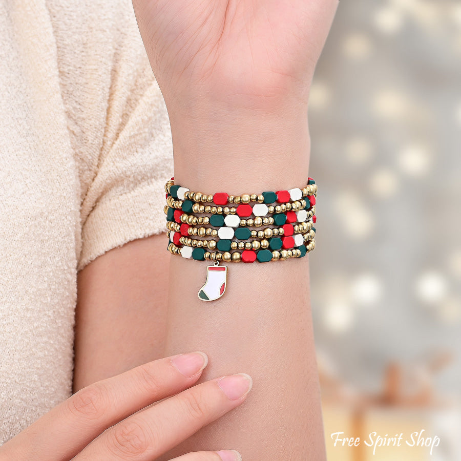 Festive Cheer Christmas Apple Watch Band In Red & Green Smartwatch / Strap > Gemstone Bead Beaded