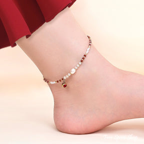 Freshwater Pearl & Red Jasper Beaded Anklet Jewelry >