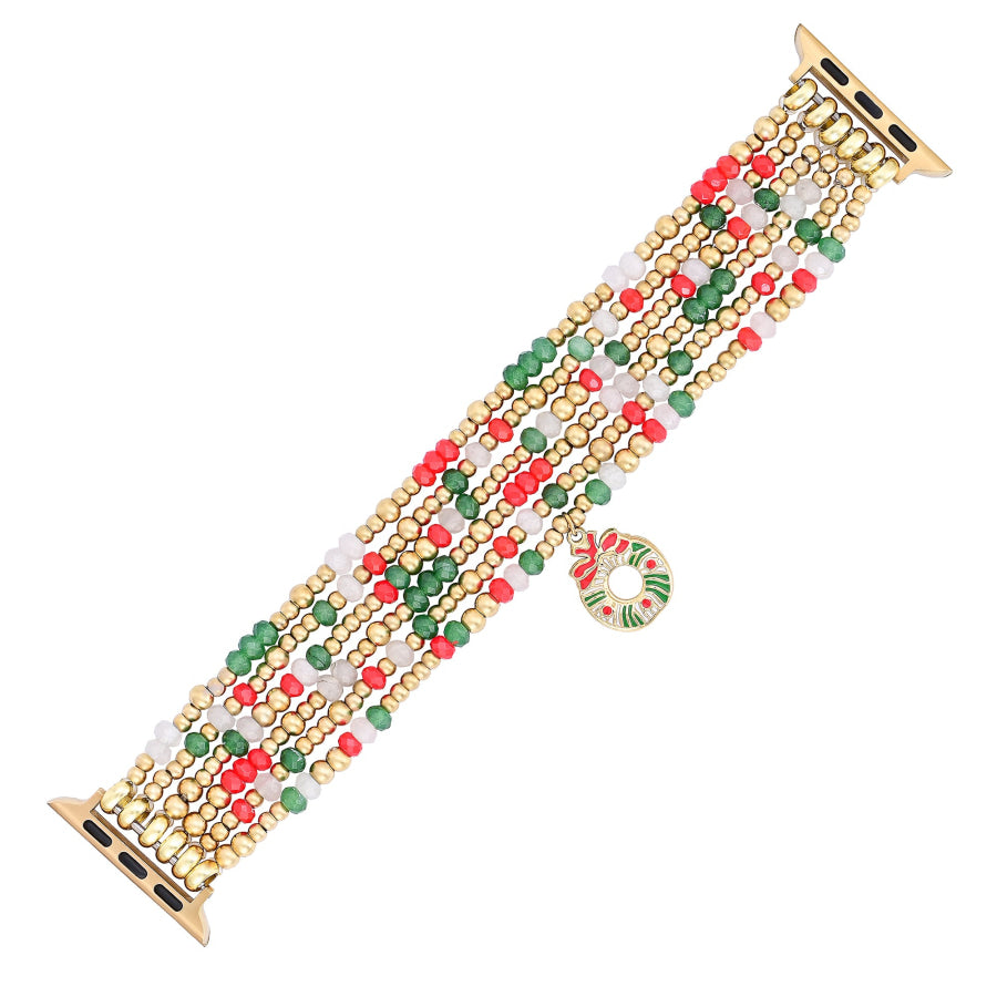 Christmas Charm Red Gold & Green Apple Watch Band Smartwatch / Strap > Gemstone Bead Beaded