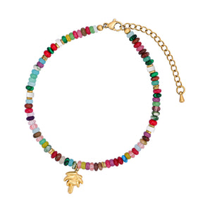 Multicolor Bead Anklet With Palm Tree Charm