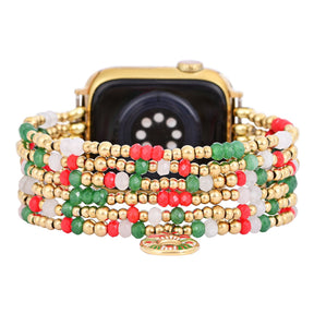 Christmas Charm Red Gold & Green Apple Watch Band Smartwatch / Strap > Gemstone Bead Beaded