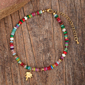 Multicolor Bead Anklet With Palm Tree Charm