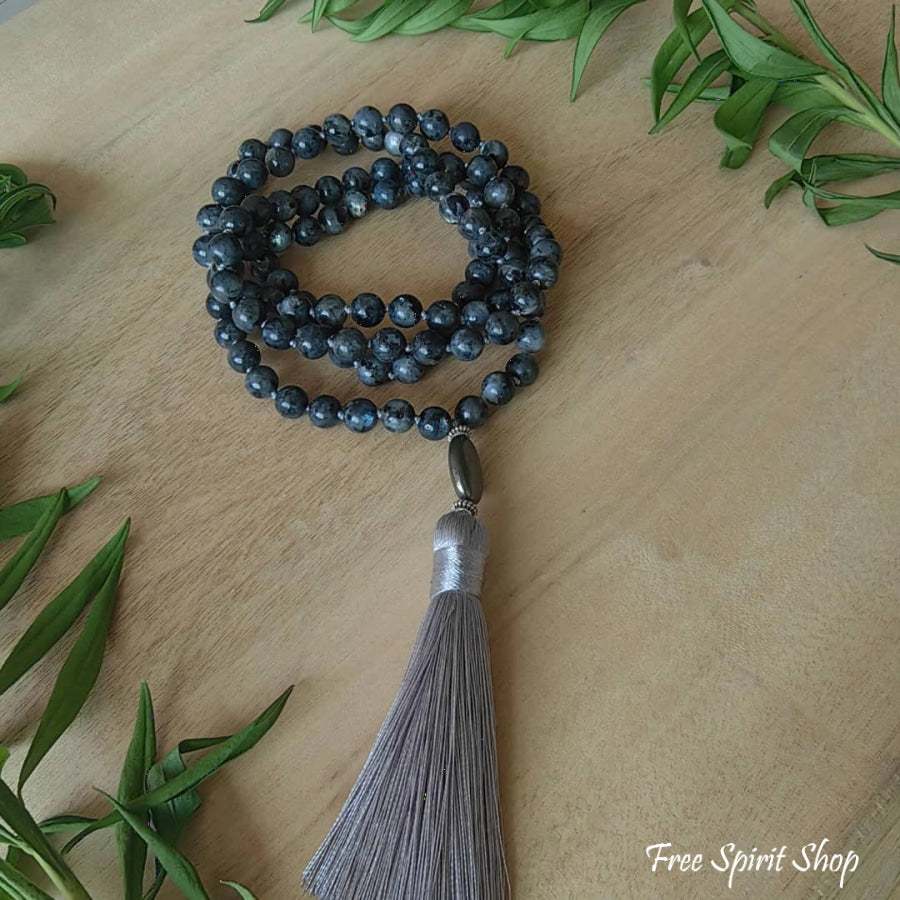108 Natural Labradorite & Pyrite Mala Bead Necklace - Jewelry > Gemstone Bead Necklace > 108 Mala Bead Necklace