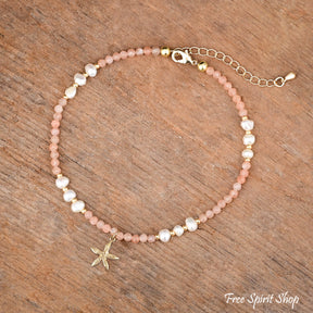 Natural Pink Aventurine & Freshwater Pearl Beaded Anklet Jewelry >