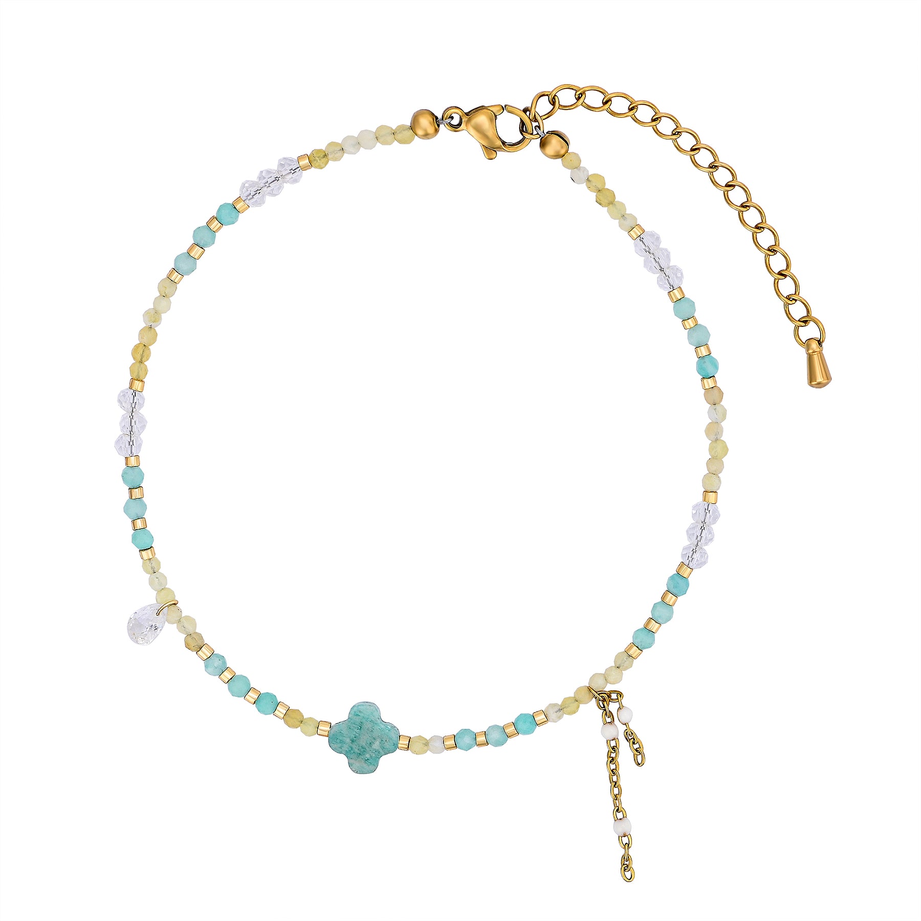 Natural Amazonite Clover & Yellow Citrine Bead Anklet