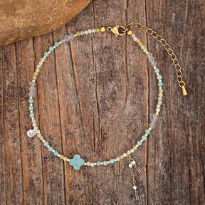 Natural Amazonite Clover & Yellow Citrine Bead Anklet