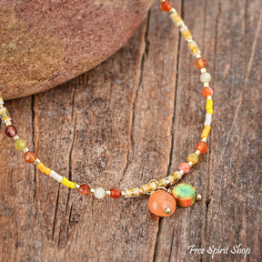 Natural Carnelian & Citrine Beaded Anklet