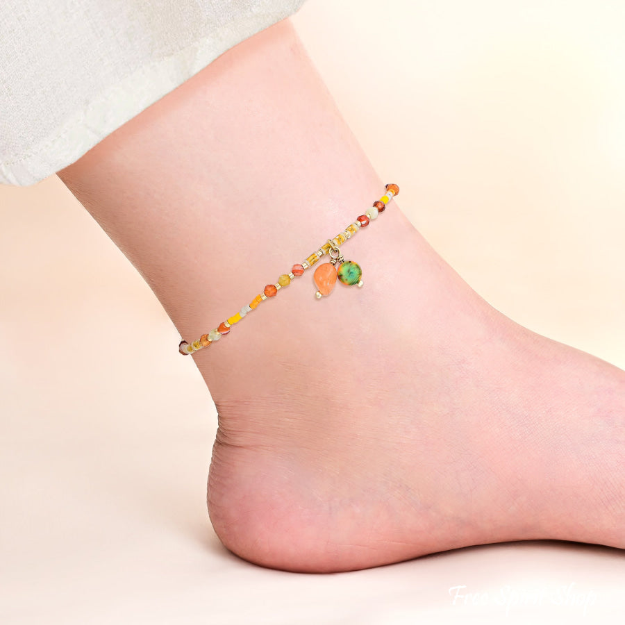 Natural Carnelian & Citrine Beaded Anklet