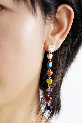 7 Chakra Heart Drop Earrings - Free Spirit Shop