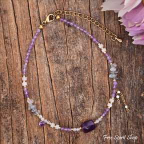 Natural Amethyst & Labradorite Beaded Anklet